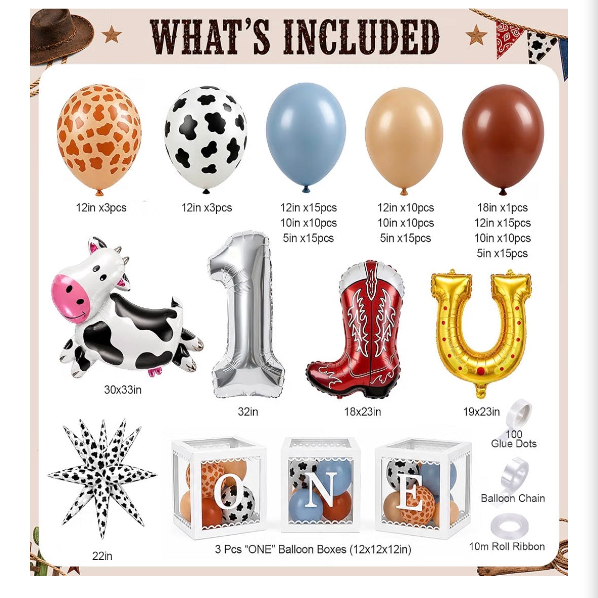 Cowboy 1st Birthday Balloon Garland Arch Kit with ONE Balloon Boxes
