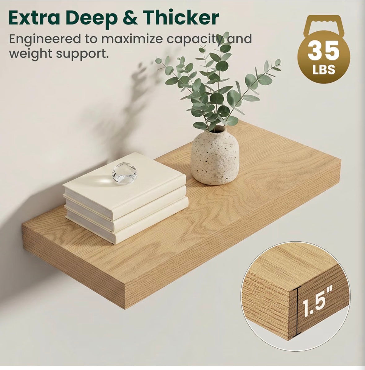 Floating Wall Shelves Set of 2 – 24" x 9.3" Heavy Duty 35 LBS, Invisible Bracket, 5-Min Install