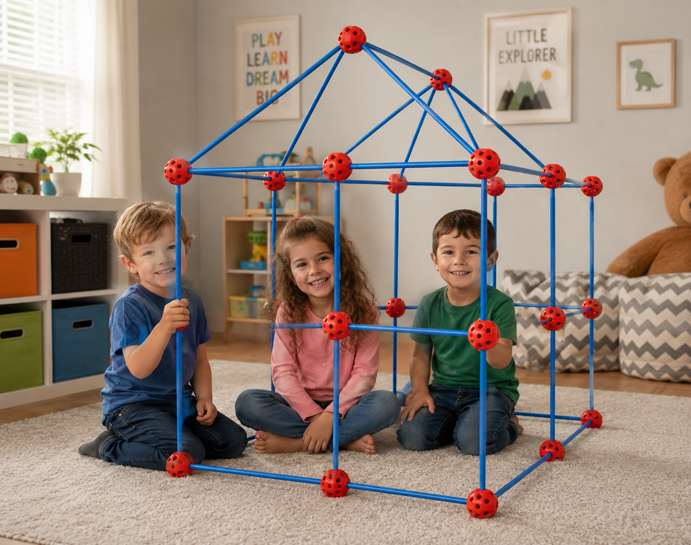 140-Piece Kids Fort Building Kit – STEM Construction Toy for Boys & Girls, Indoor & Outdoor