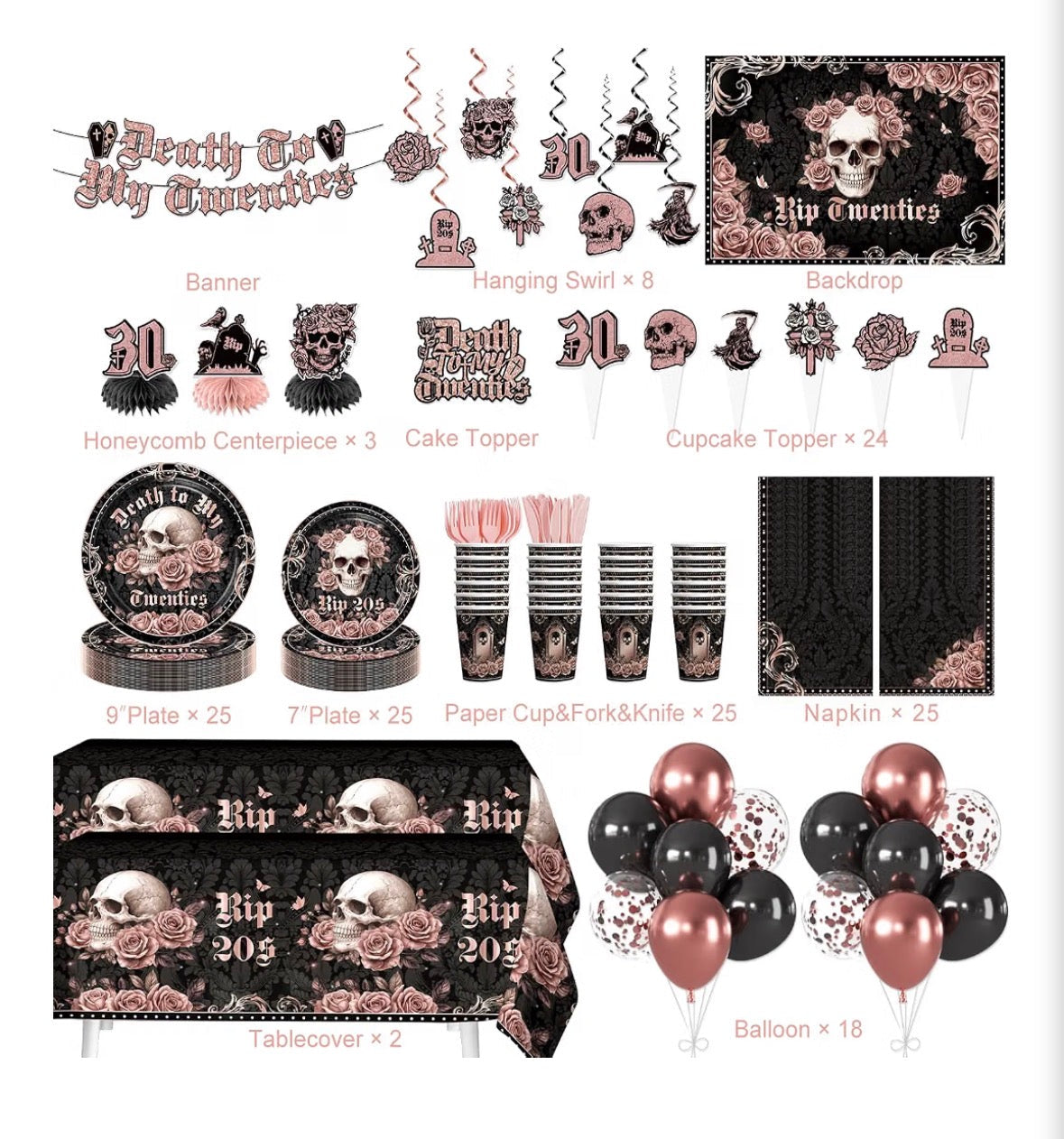 Death to My Twenties 30th Birthday Party Supplies Set