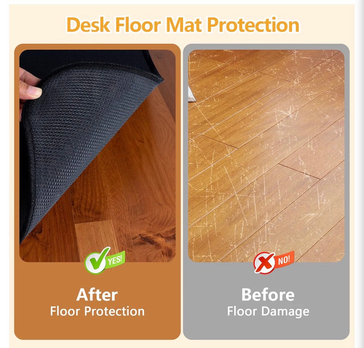 Office Chair Mat for Hardwood Floors – 36" x 48" Heavy Duty, Non-Slip, Noise Reduction