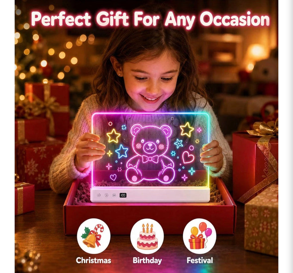 LED Light-Up Drawing Board for Kids – Rechargeable, Music Sync, 7 Colors & 7 Effects, Erasable