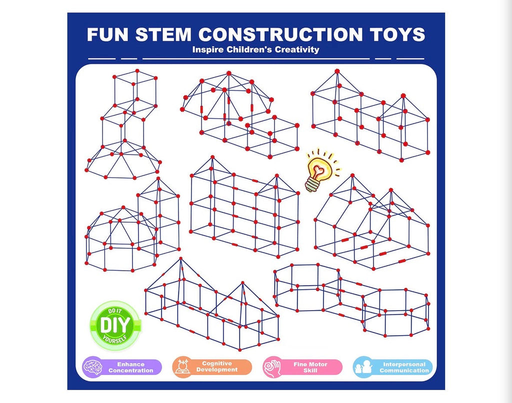 140-Piece Kids Fort Building Kit – STEM Construction Toy for Boys & Girls, Indoor & Outdoor