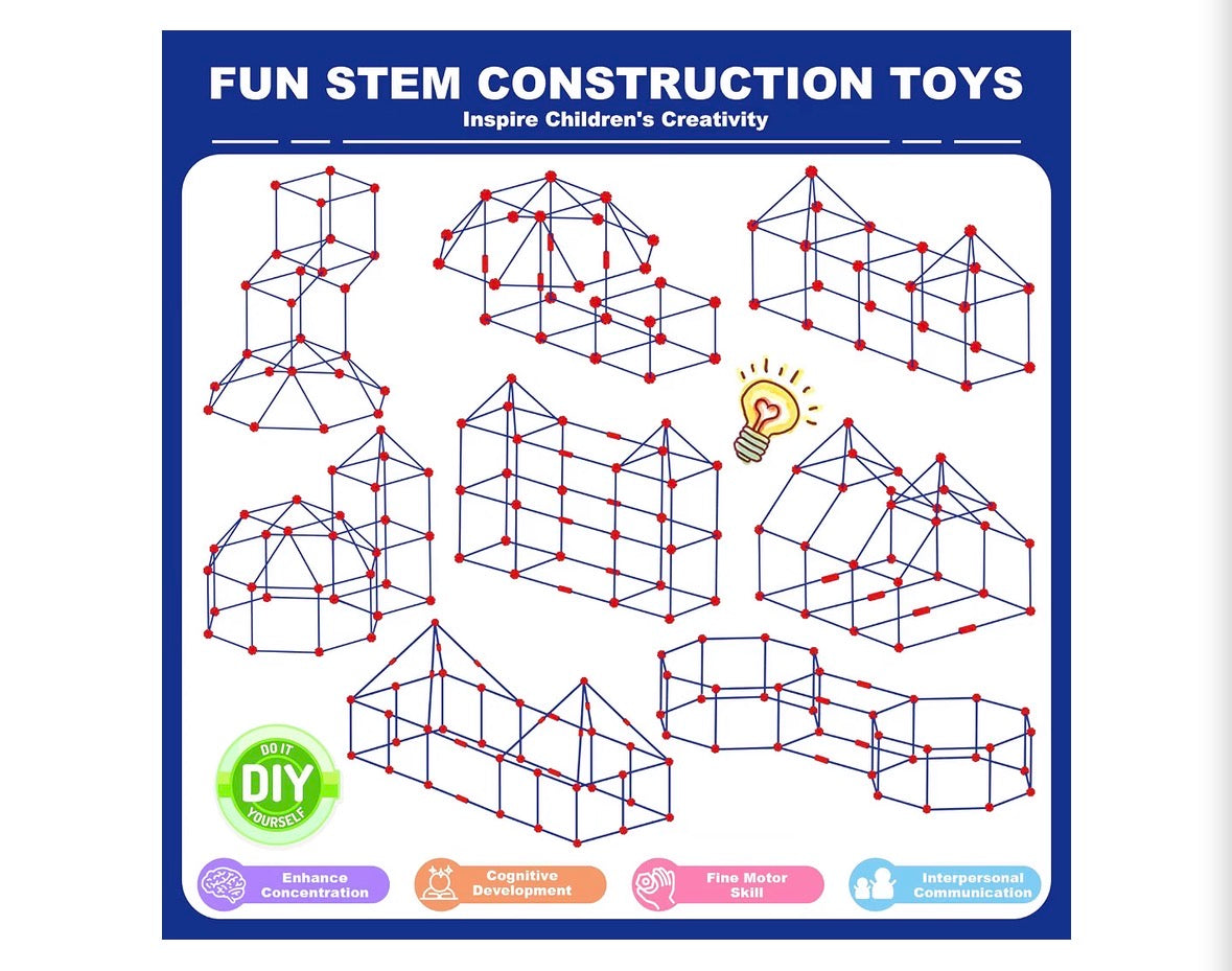 140-Piece Kids Fort Building Kit – STEM Construction Toy for Boys & Girls, Indoor & Outdoor