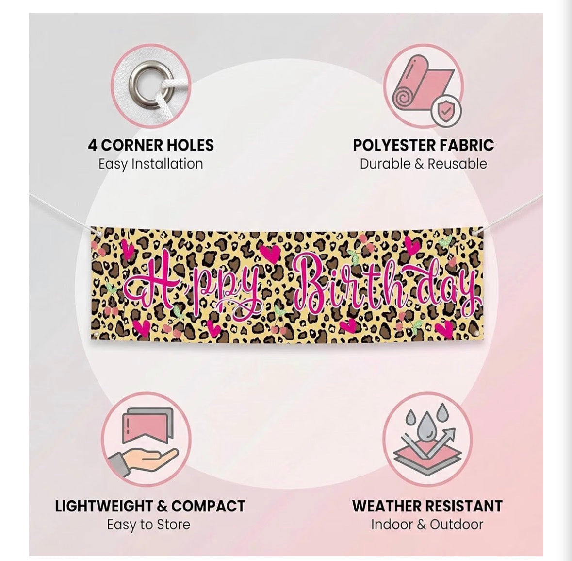 Leopard Print Happy Birthday Banner – Extra Large 72" Y2K Party Decoration