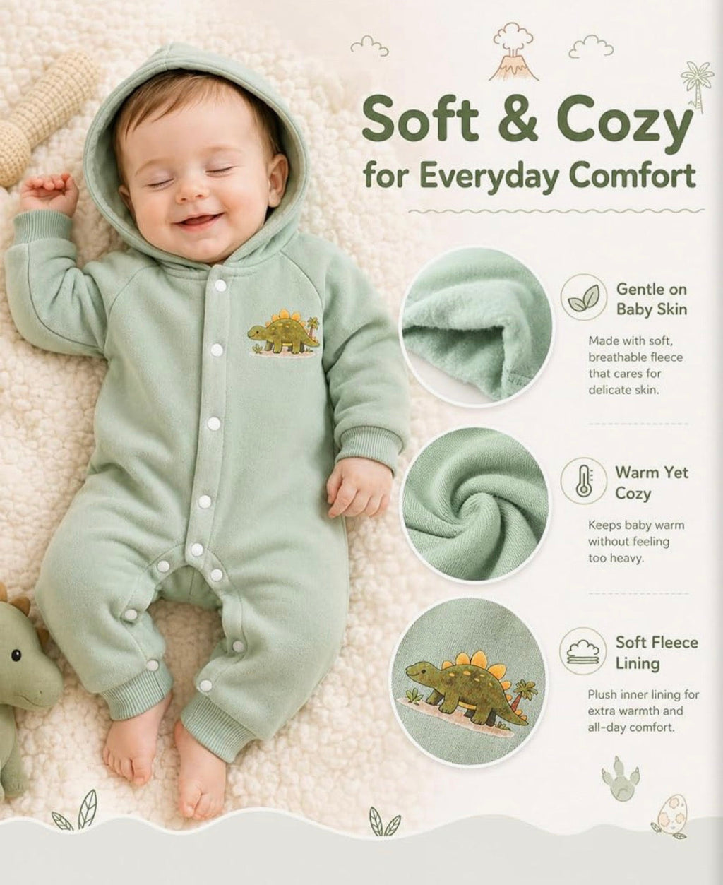 Cozy Dino Hooded Romper
