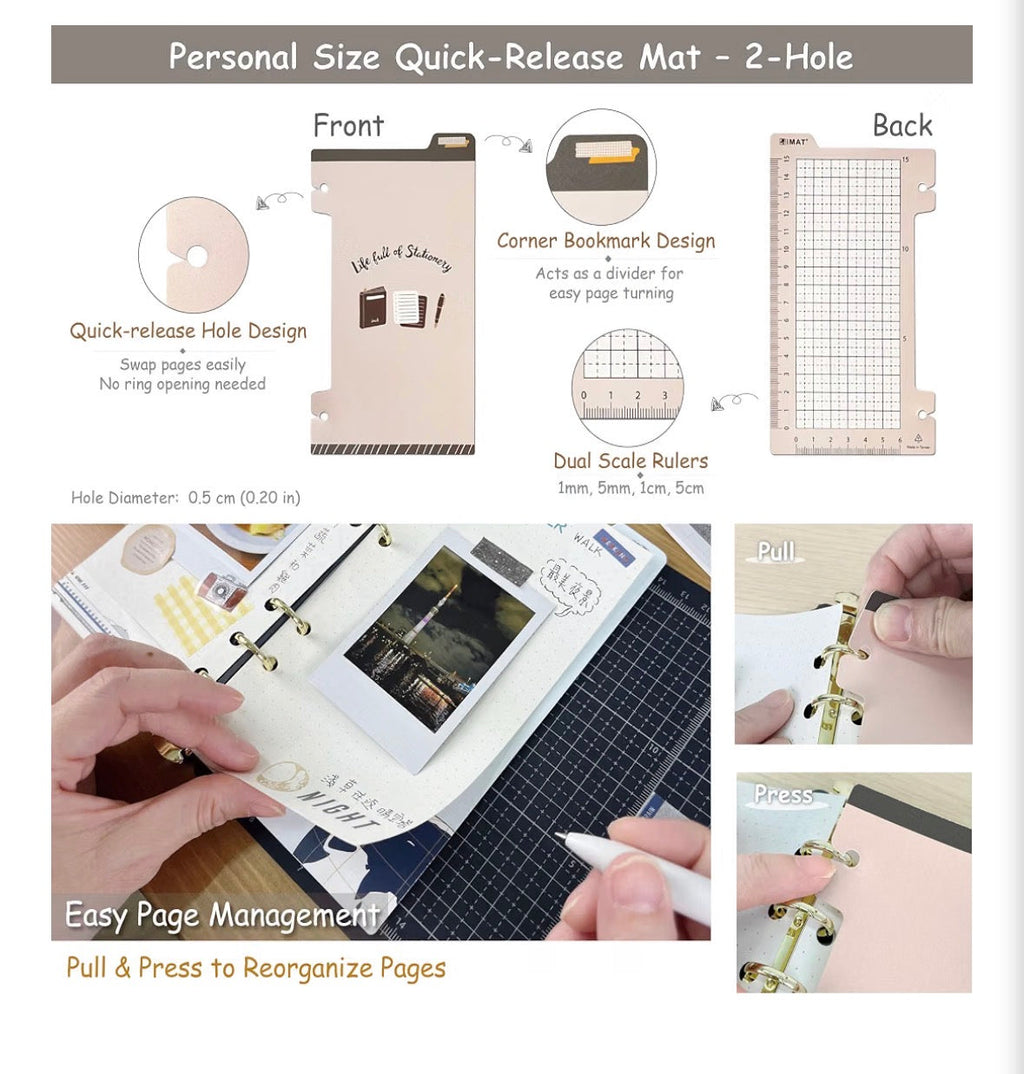 RIMAT Personal Size Planner & Cutting Mat Binder – 6-Ring Fully Customizable Journaling Kit with Quick-Release Mat, L-Pocket & Writing Support
