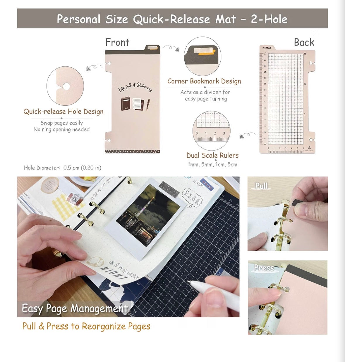 RIMAT Personal Size Planner & Cutting Mat Binder – 6-Ring Fully Customizable Journaling Kit with Quick-Release Mat, L-Pocket & Writing Support