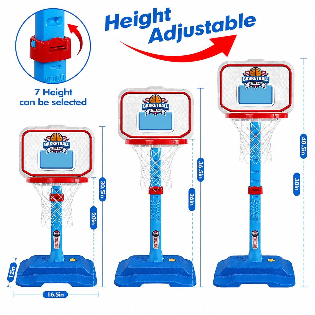 Toddler Basketball Hoop Set – Height Adjustable with 3 Balls, Indoor & Outdoor