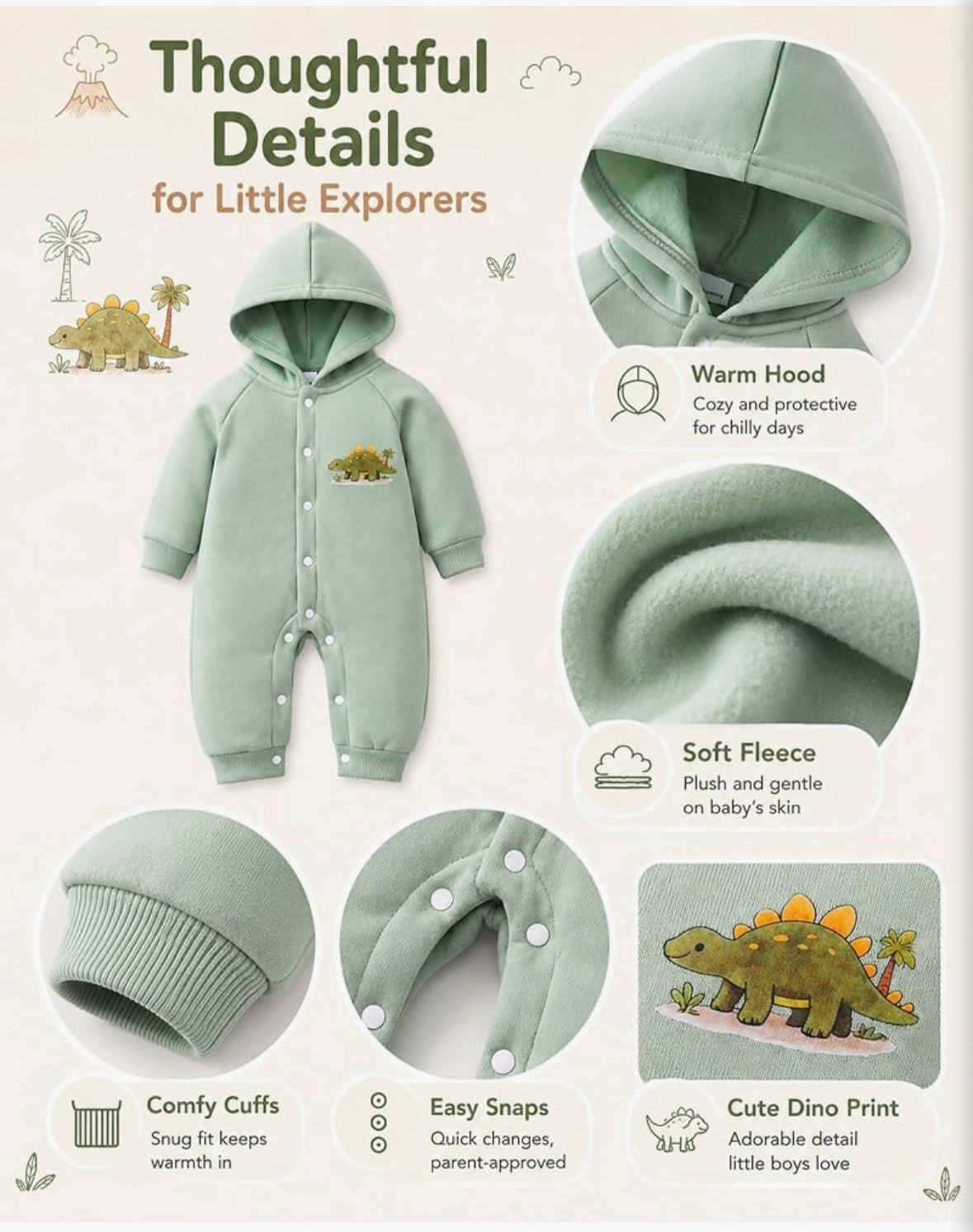 Cozy Dino Hooded Romper