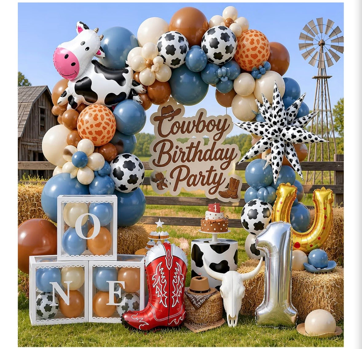 Cowboy 1st Birthday Balloon Garland Arch Kit with ONE Balloon Boxes