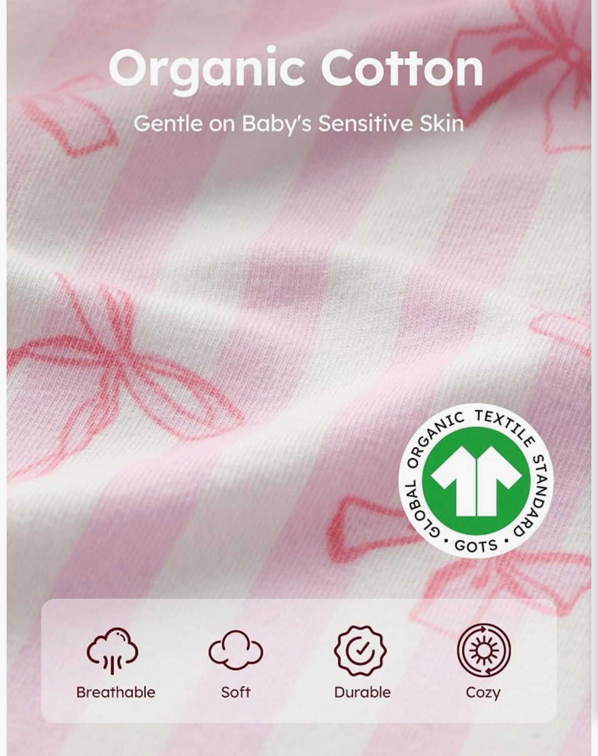 Girls Pink Bow Print Organic Cotton Pajama Set