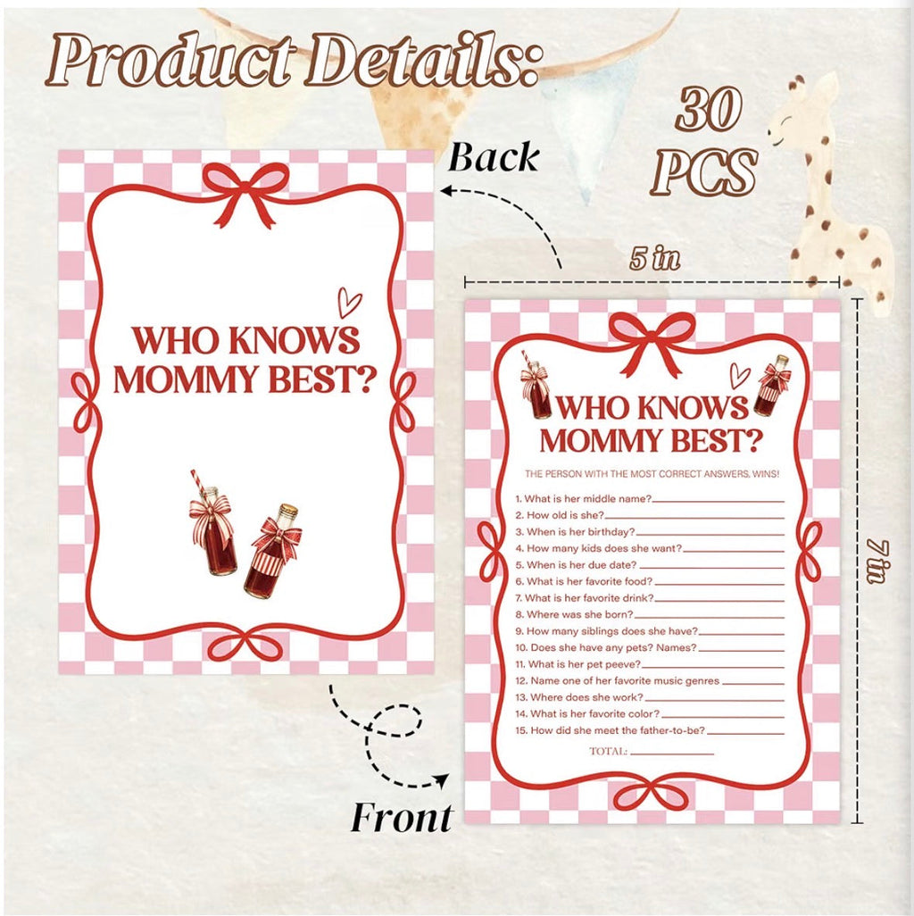 She's Ready to Pop – Who Knows Mommy Best? Baby Shower Game Cards – 30 Pack