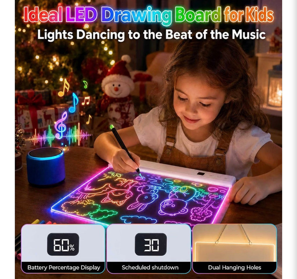 LED Light-Up Drawing Board for Kids – Rechargeable, Music Sync, 7 Colors & 7 Effects, Erasable