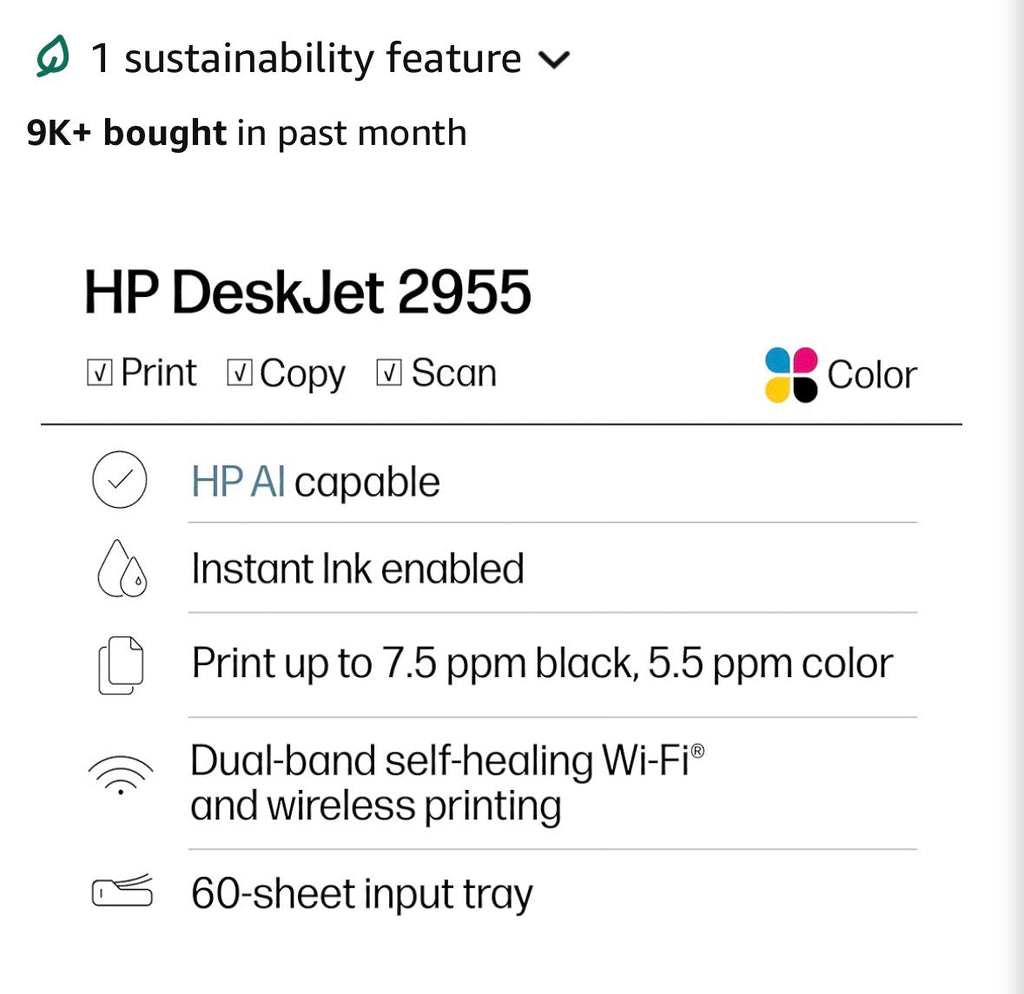 HP DeskJet 2955 All-in-One Wireless Color Inkjet Printer