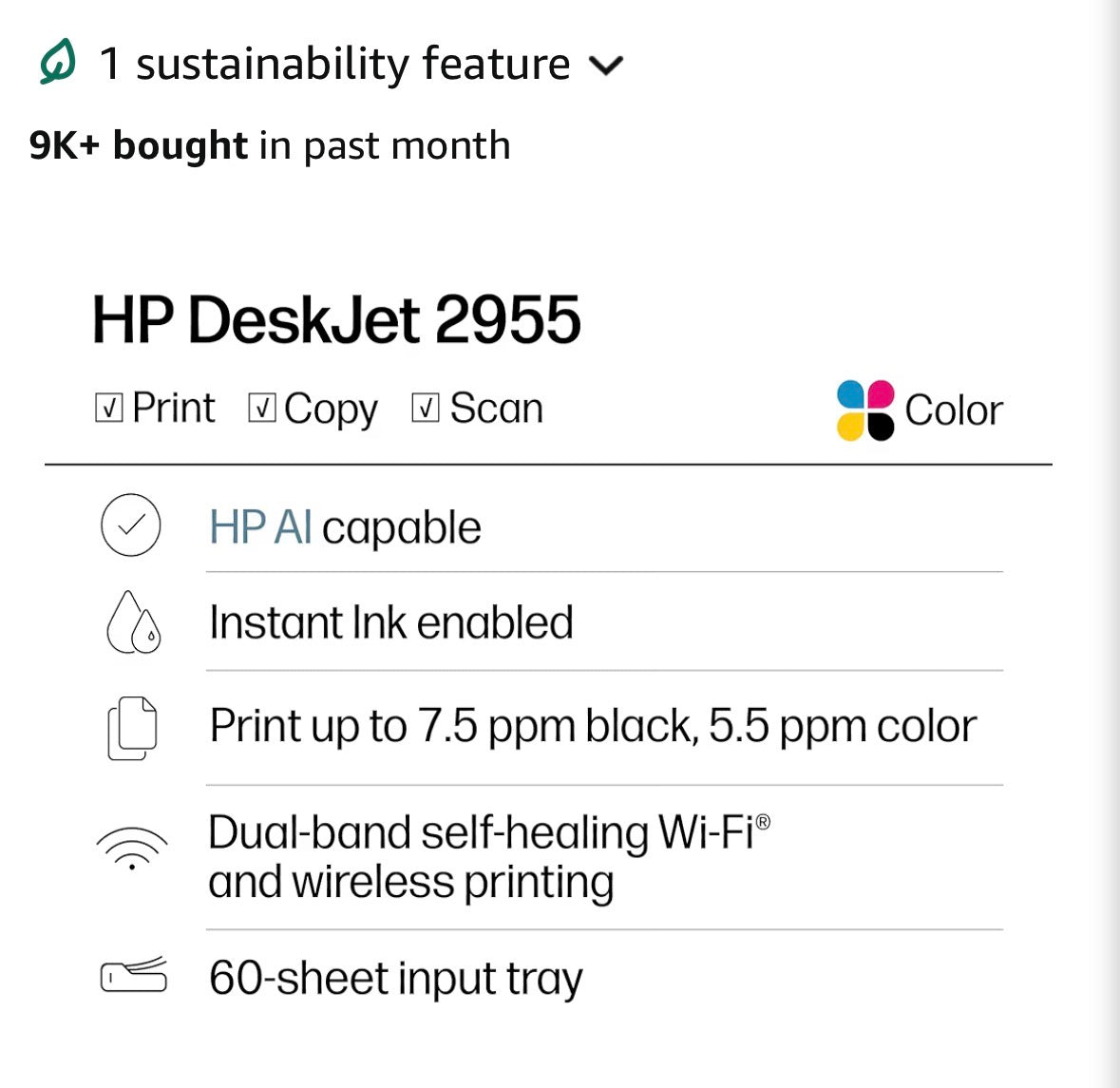 HP DeskJet 2955 All-in-One Wireless Color Inkjet Printer