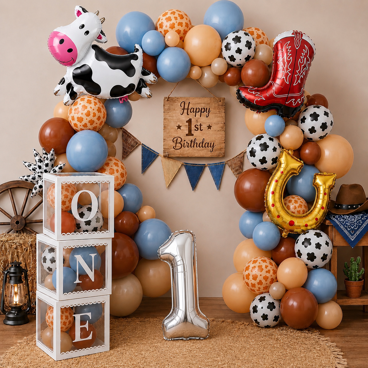 Cowboy 1st Birthday Balloon Garland Arch Kit with ONE Balloon Boxes