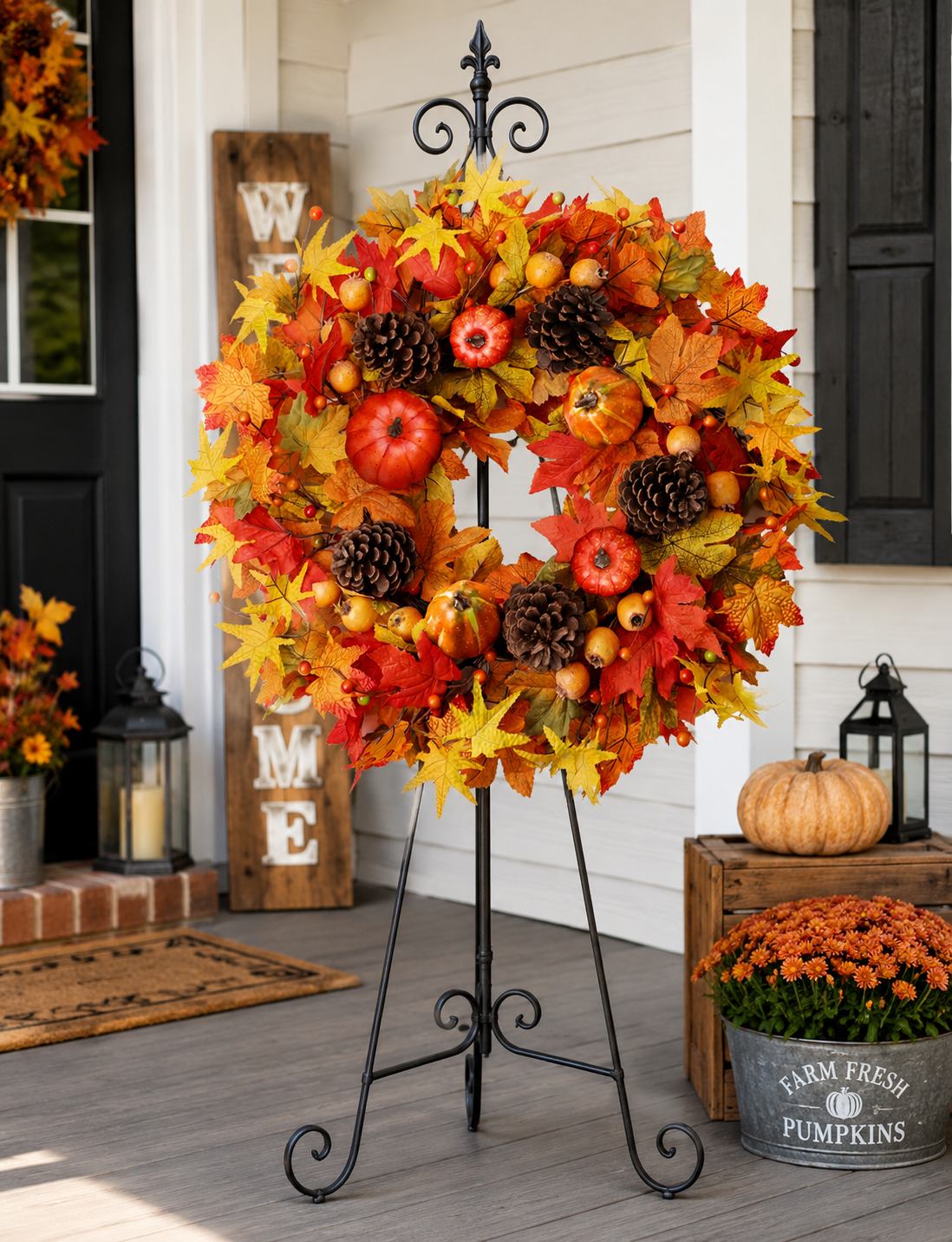 24 Inch Autumn Harvest Fall Grapevine Wreath – Handmade