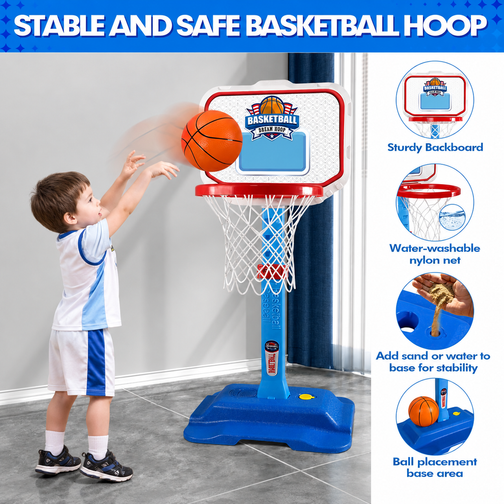 Toddler Basketball Hoop Set – Height Adjustable with 3 Balls, Indoor & Outdoor
