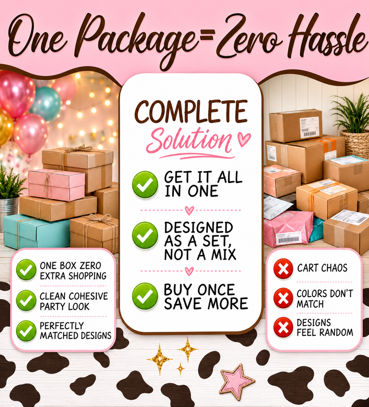 Cowgirl Birthday Party Decorations Kit – Yee Haw Pink & Brown Complete Party Set