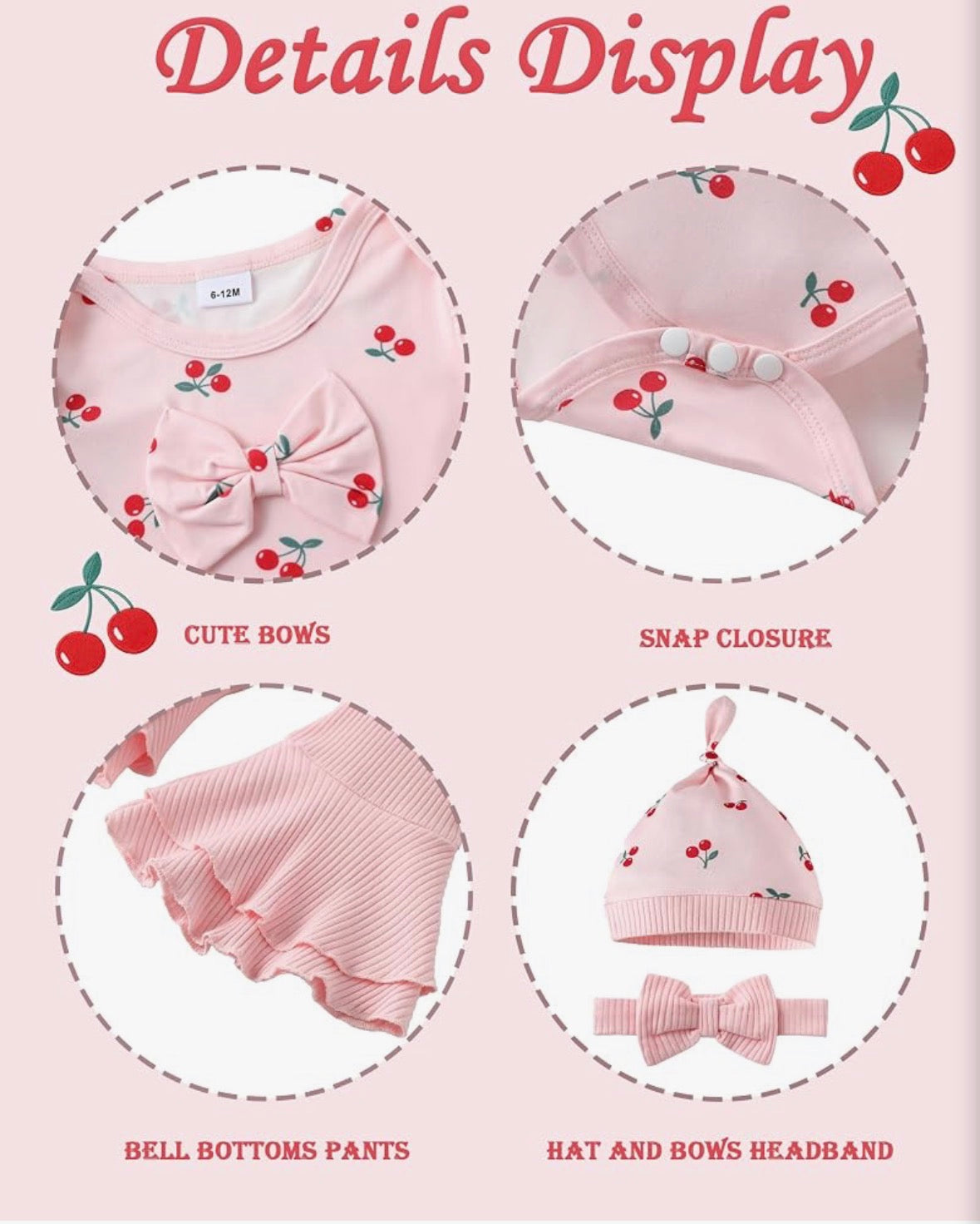 Close-up of soft pink cherry print fabric showing skin-friendly, elastic, soft and warm qualities