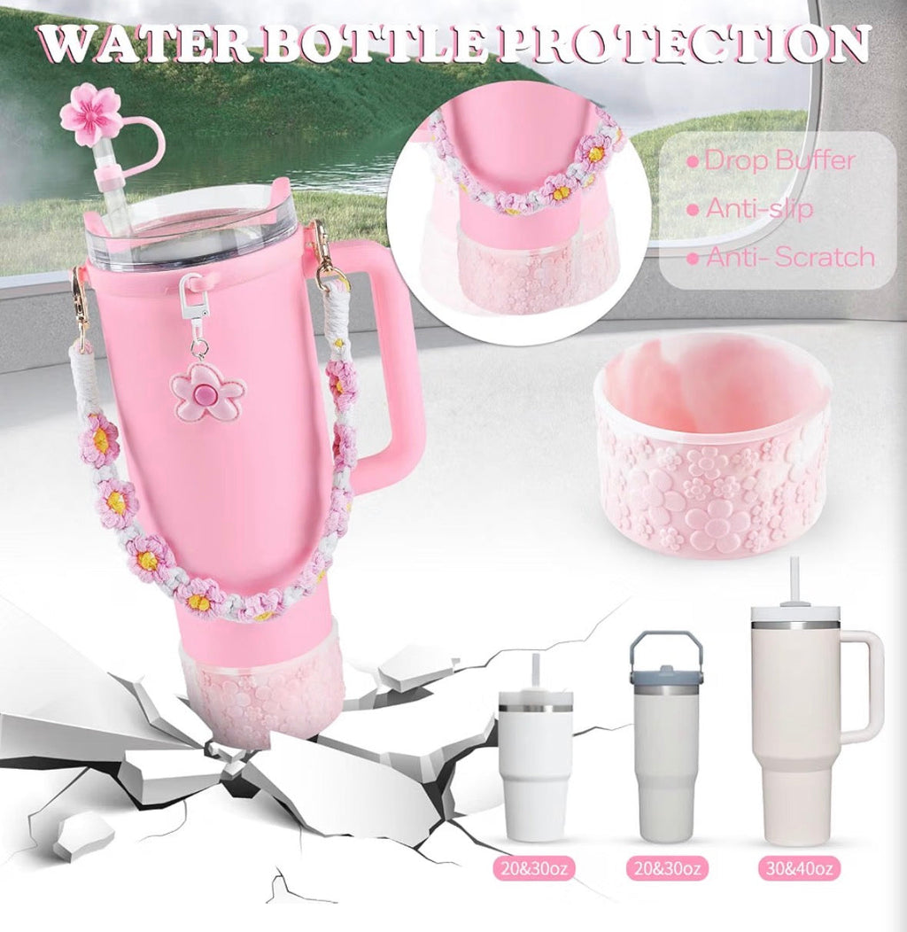 Pink Daisy Tumbler Accessories Set for Stanley & Owala 30 & 40 oz – 5-Piece Floral Cup Charm Kit