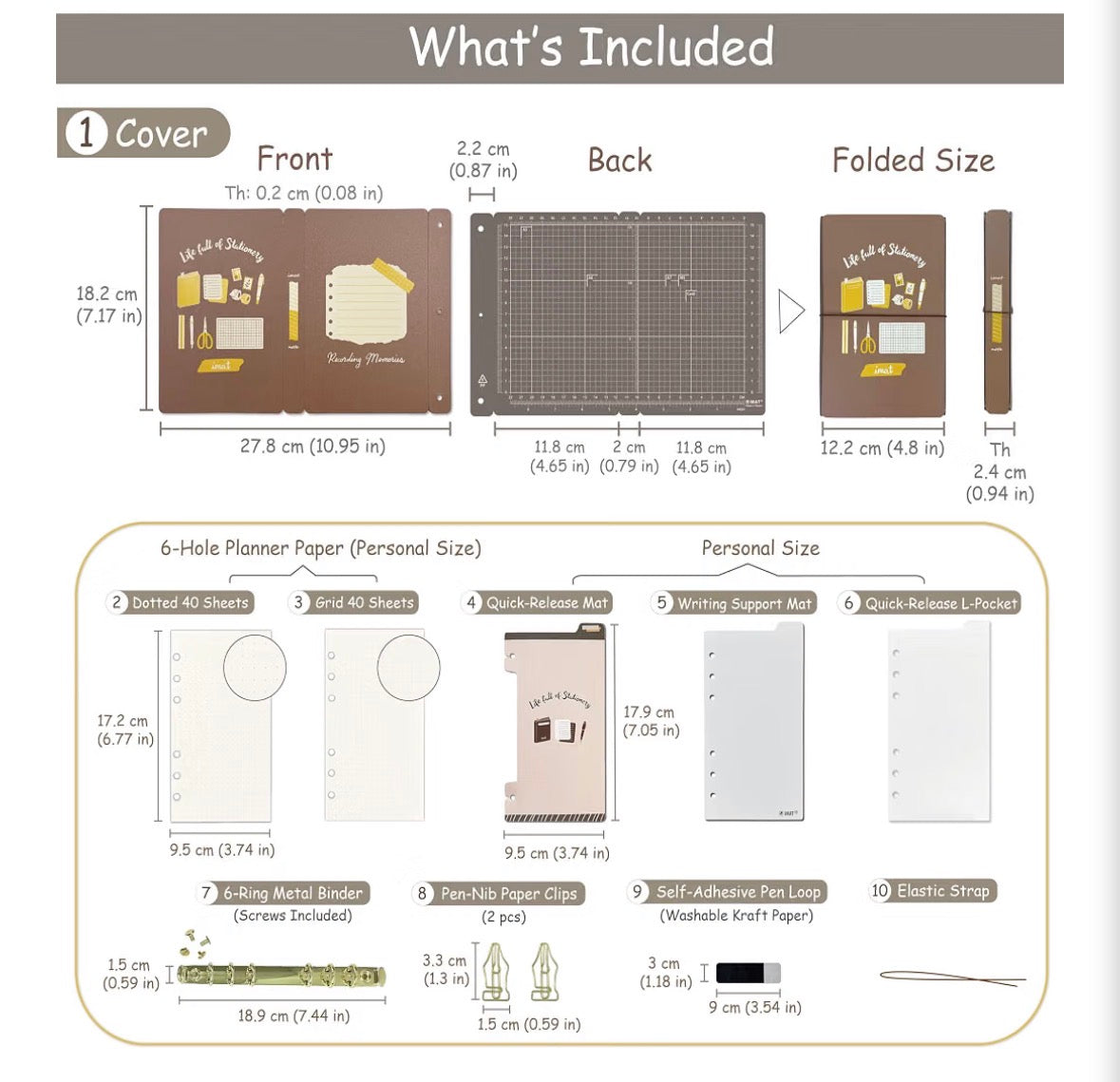 RIMAT Personal Size Planner & Cutting Mat Binder – 6-Ring Fully Customizable Journaling Kit with Quick-Release Mat, L-Pocket & Writing Support