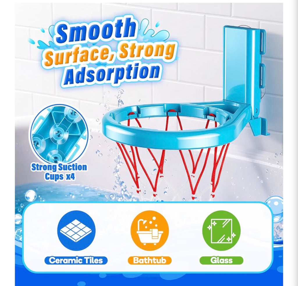 Light Up Bath Toys Set with Basketball Hoop – 6 Glowing Sports Balls