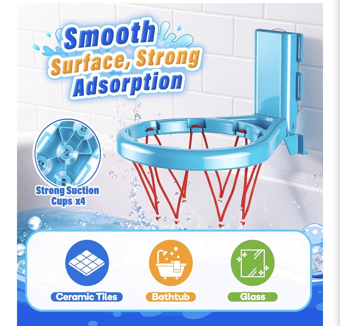 Light Up Bath Toys Set with Basketball Hoop – 6 Glowing Sports Balls