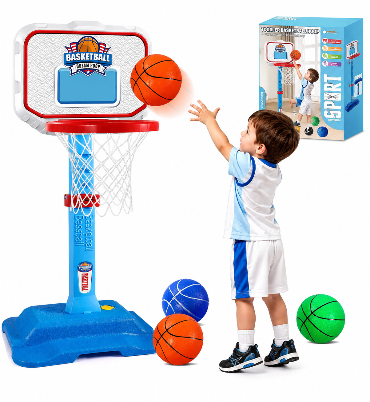 Toddler Basketball Hoop Set – Height Adjustable with 3 Balls, Indoor & Outdoor