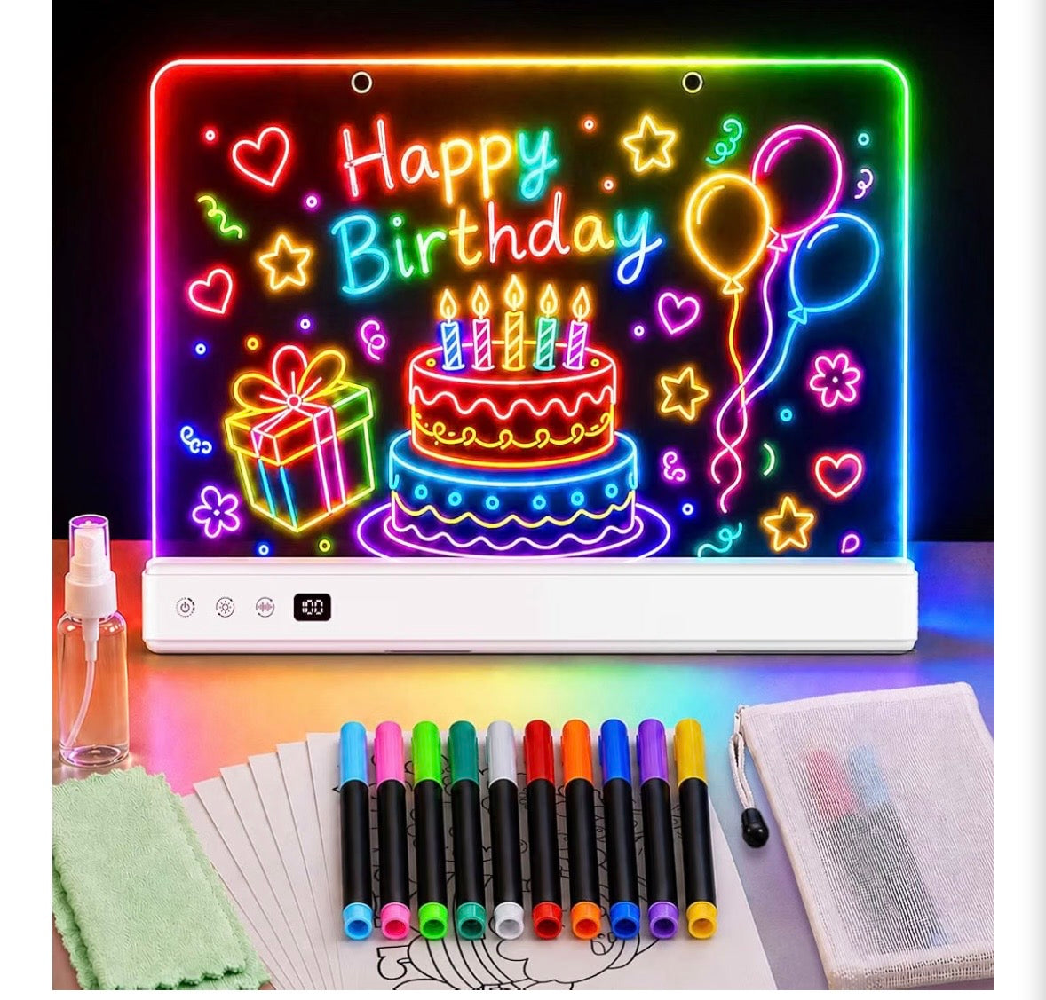 LED Light-Up Drawing Board for Kids – Rechargeable, Music Sync, 7 Colors & 7 Effects, Erasable