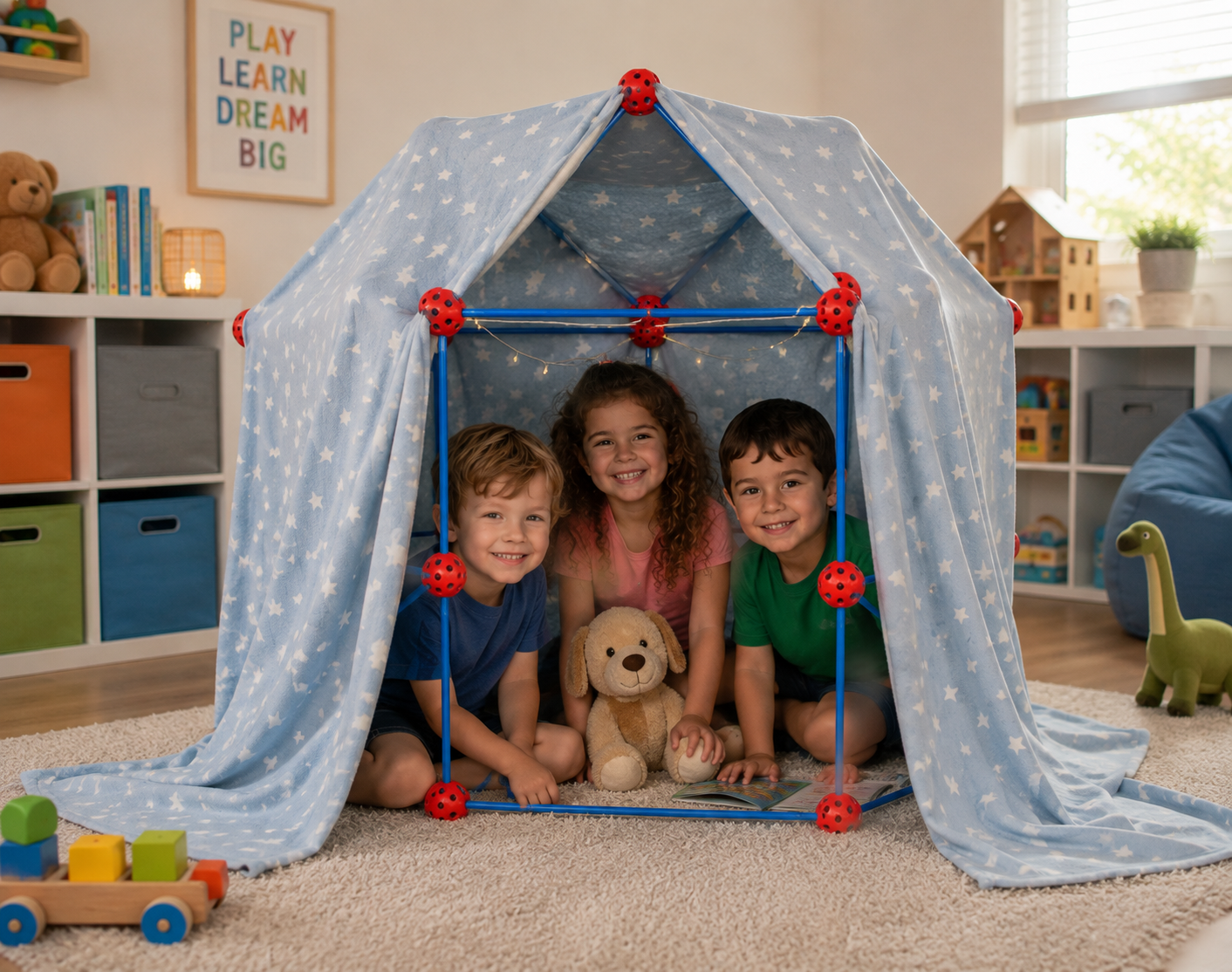 140-Piece Kids Fort Building Kit – STEM Construction Toy for Boys & Girls, Indoor & Outdoor