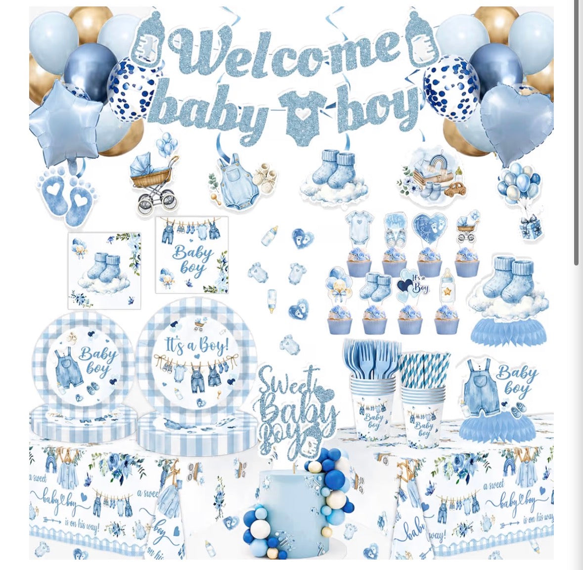 Blue Jean Baby Boy Baby Shower Decor Set