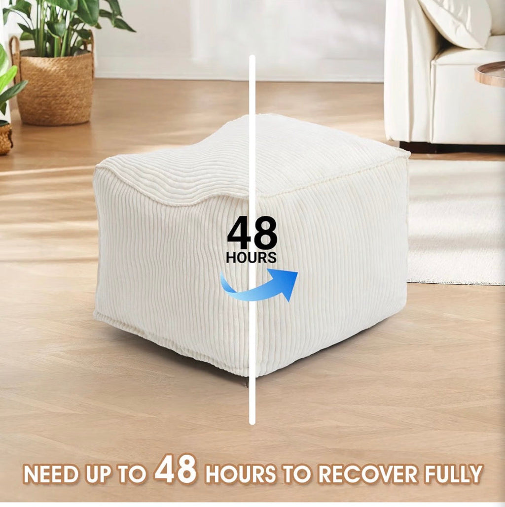 Cream Corduroy Ottoman Pouf – Memory Foam Footrest & Floor Cushion, 20" x 20" x 15"