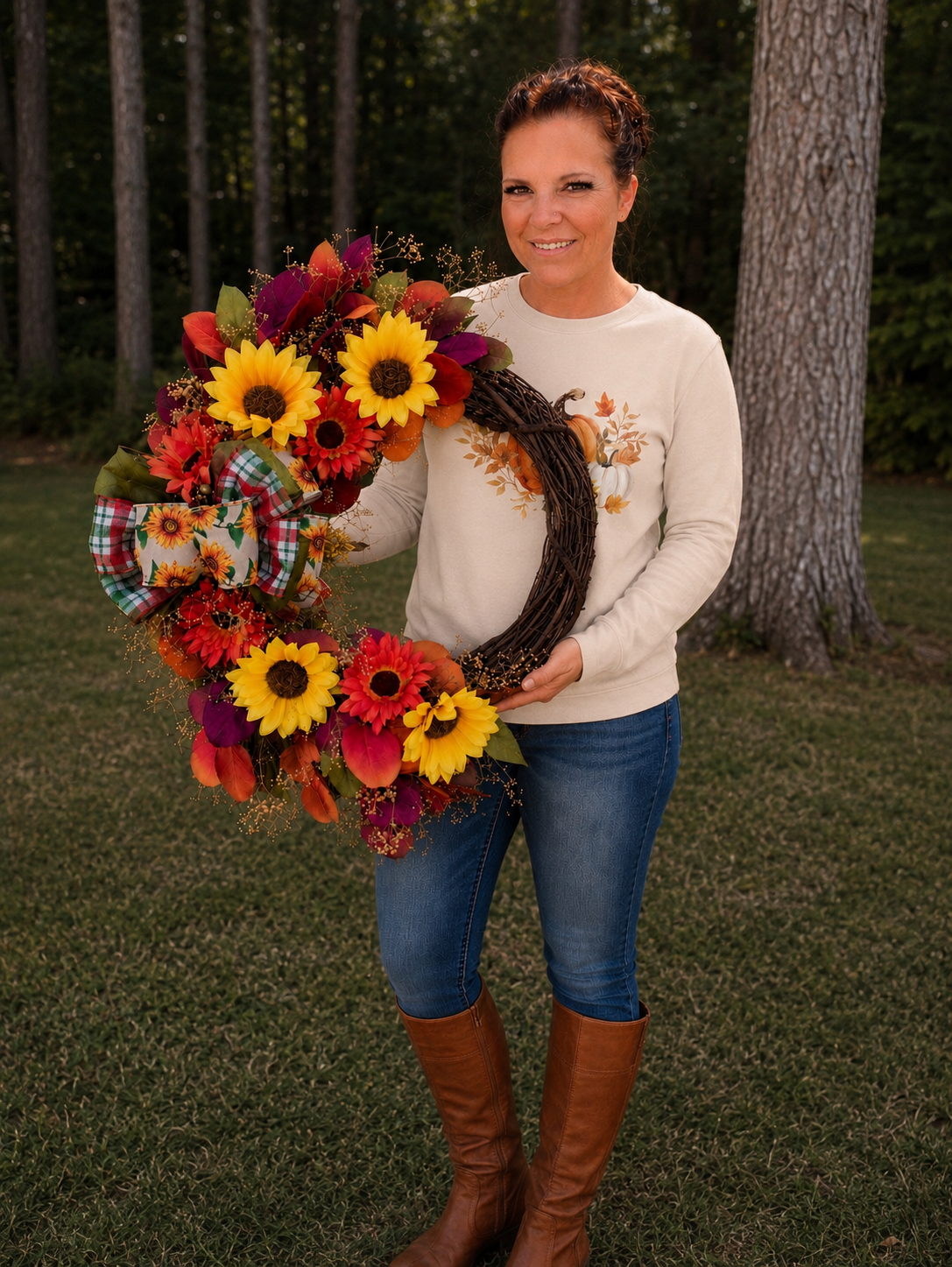 Fall Sunflower Grapevine Wreath – 14 Inch Handmade