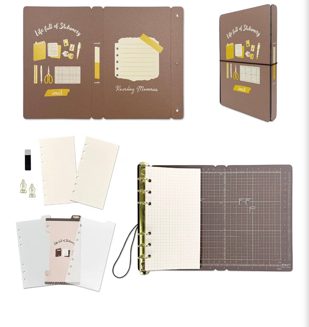 RIMAT Personal Size Planner & Cutting Mat Binder – 6-Ring Fully Customizable Journaling Kit with Quick-Release Mat, L-Pocket & Writing Support