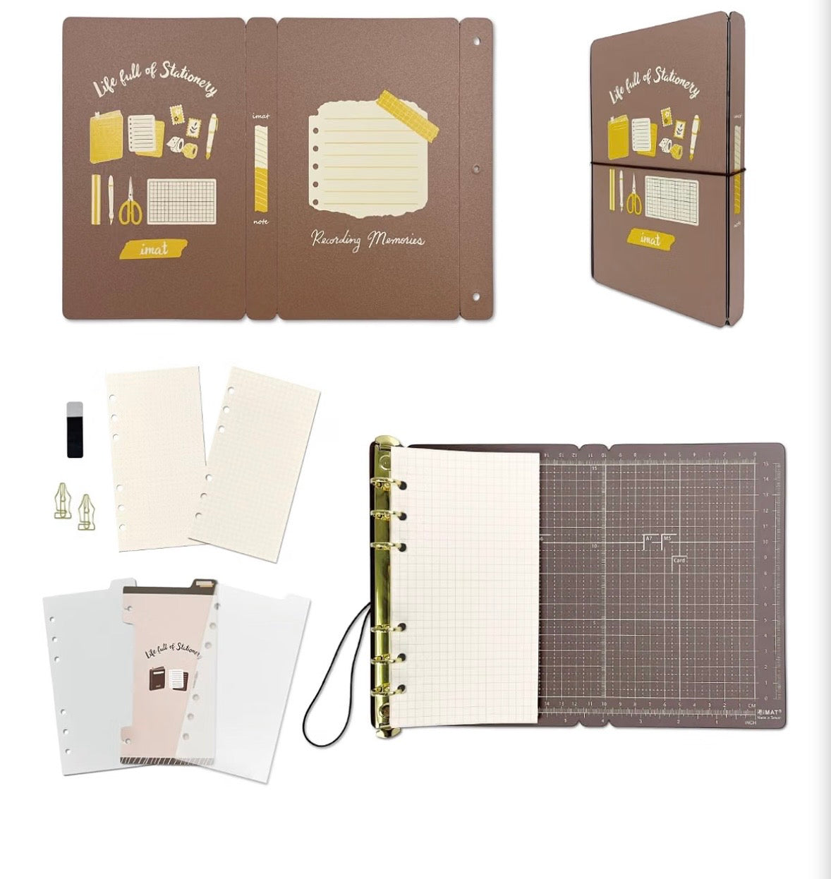 RIMAT Personal Size Planner & Cutting Mat Binder – 6-Ring Fully Customizable Journaling Kit with Quick-Release Mat, L-Pocket & Writing Support