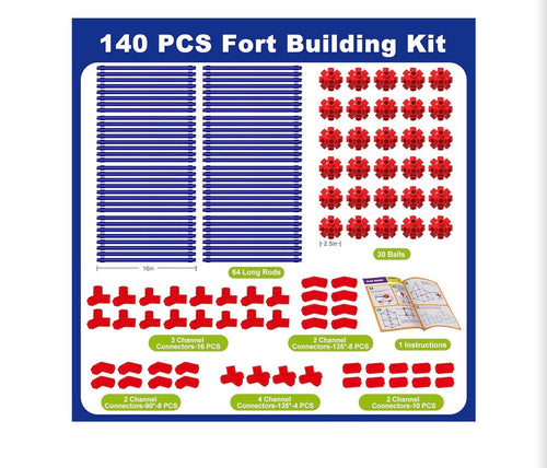 140-Piece Kids Fort Building Kit – STEM Construction Toy for Boys & Girls, Indoor & Outdoor