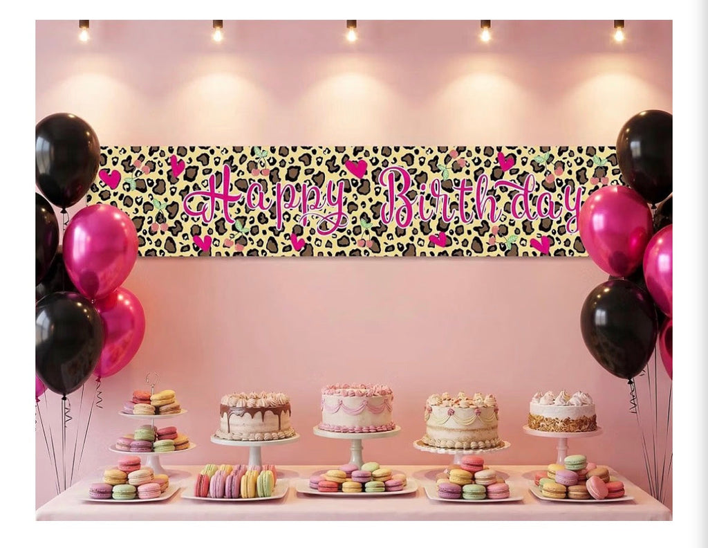 Leopard Print Happy Birthday Banner – Extra Large 72" Y2K Party Decoration