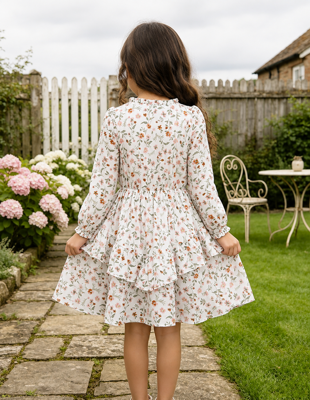 Girls Floral Chiffon Tiered Dress