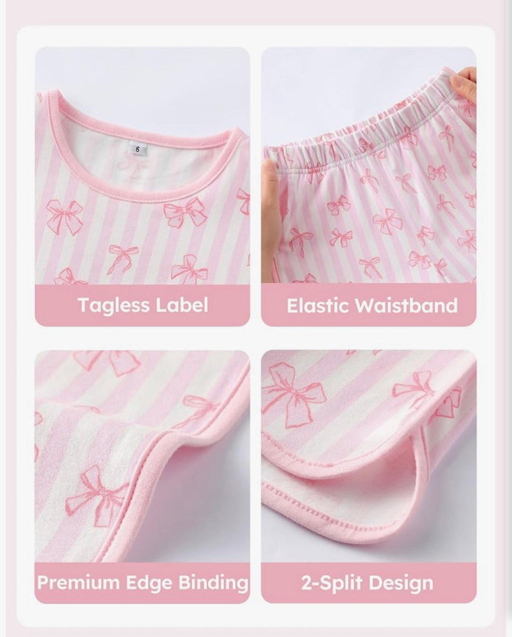 Girls Pink Bow Print Organic Cotton Pajama Set