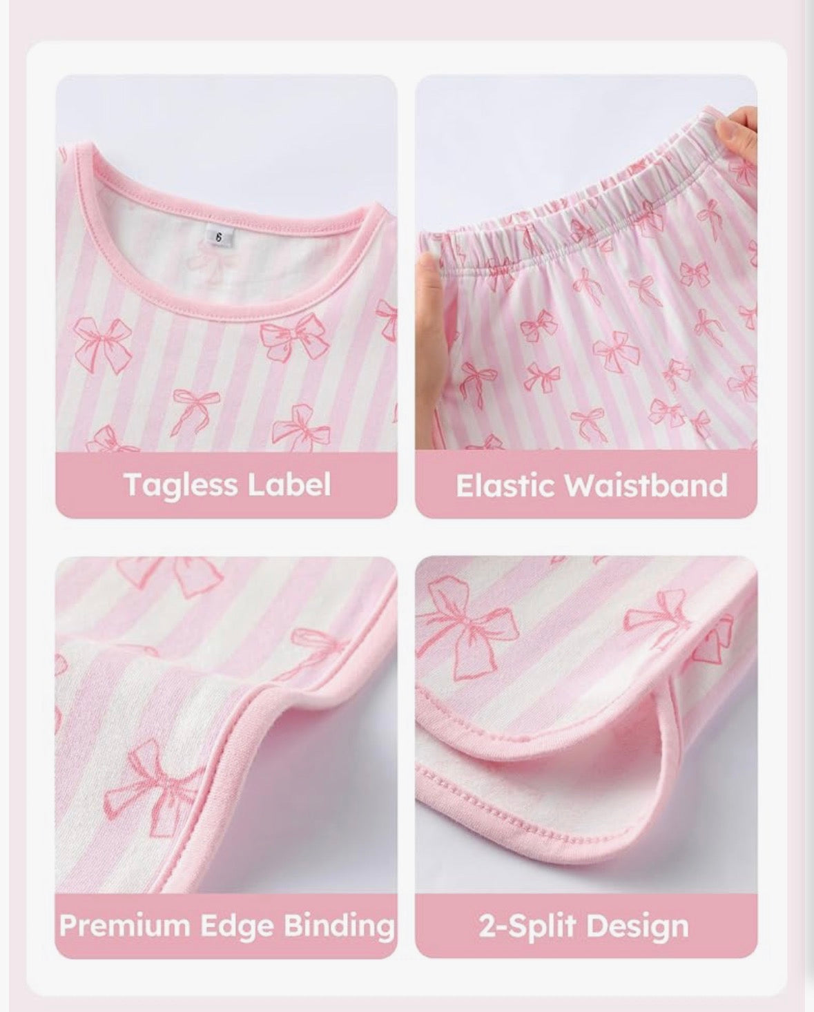 Girls Pink Bow Print Organic Cotton Pajama Set