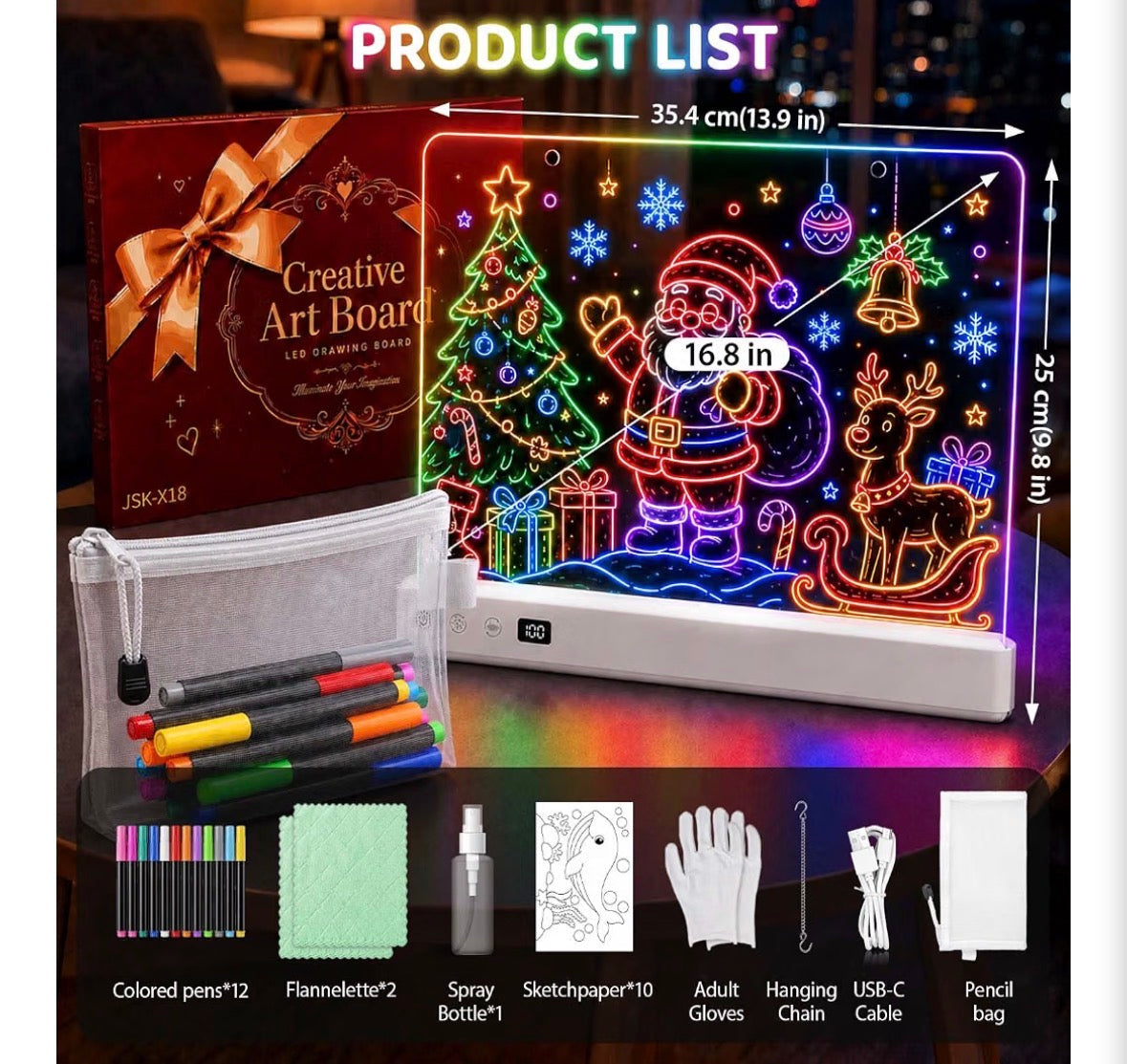 LED Light-Up Drawing Board for Kids – Rechargeable, Music Sync, 7 Colors & 7 Effects, Erasable