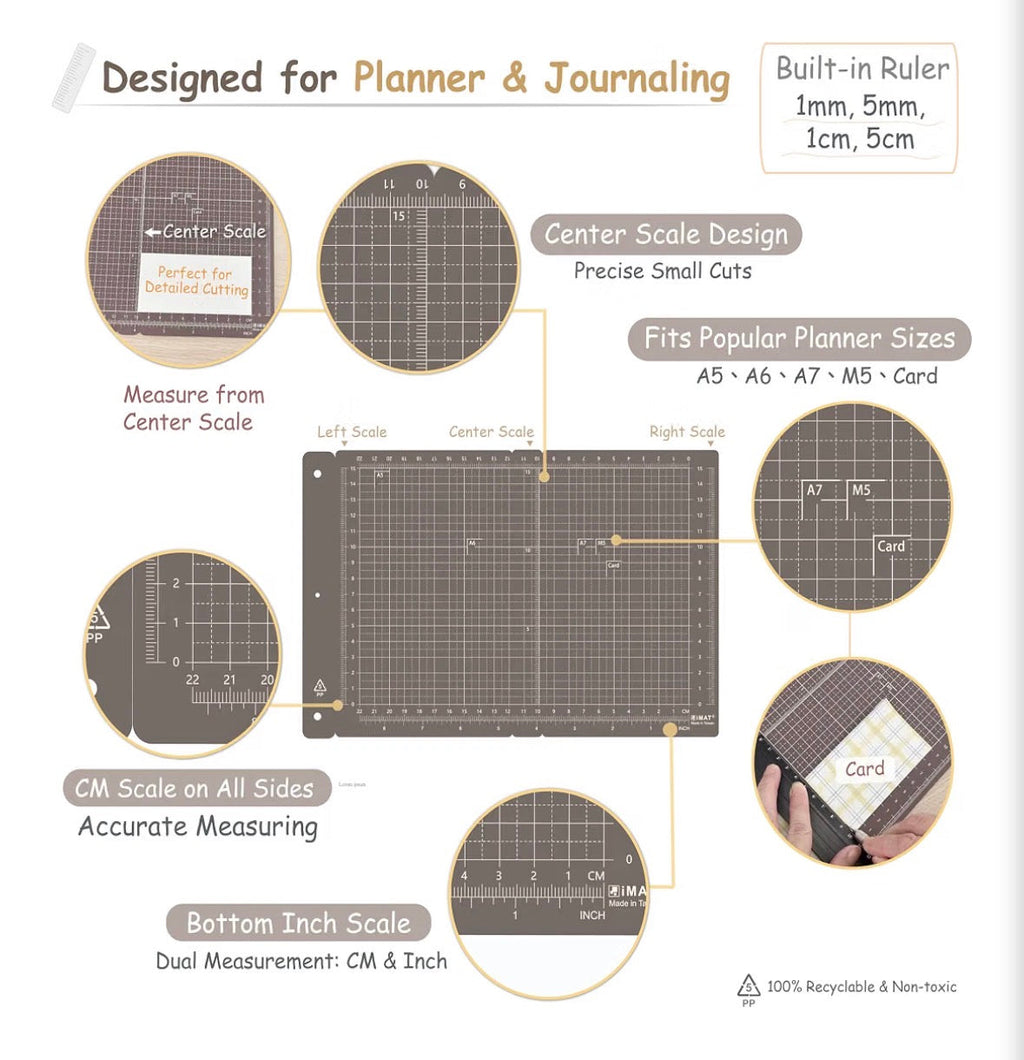 RIMAT Personal Size Planner & Cutting Mat Binder – 6-Ring Fully Customizable Journaling Kit with Quick-Release Mat, L-Pocket & Writing Support