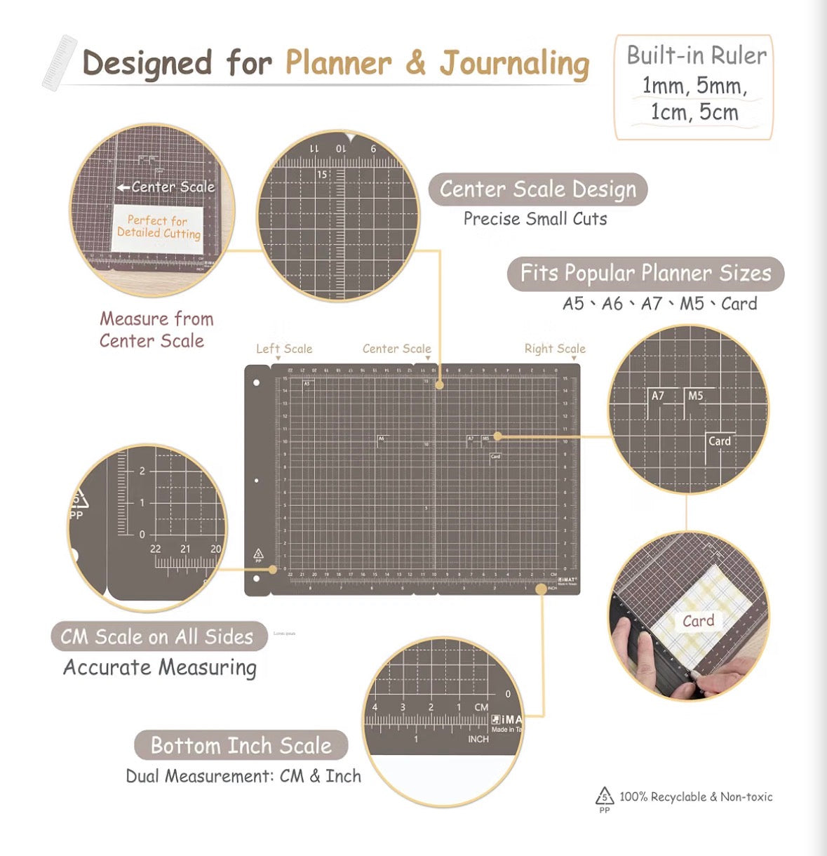 RIMAT Personal Size Planner & Cutting Mat Binder – 6-Ring Fully Customizable Journaling Kit with Quick-Release Mat, L-Pocket & Writing Support