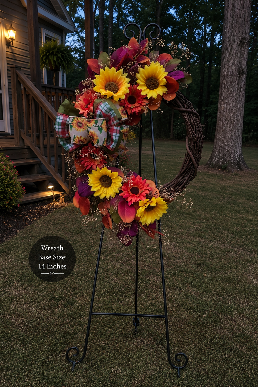 Fall Sunflower Grapevine Wreath – 14 Inch Handmade