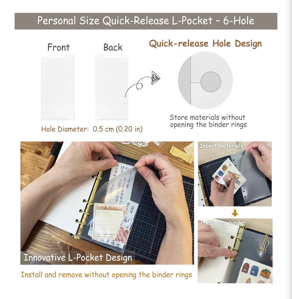 RIMAT Personal Size Planner & Cutting Mat Binder – 6-Ring Fully Customizable Journaling Kit with Quick-Release Mat, L-Pocket & Writing Support