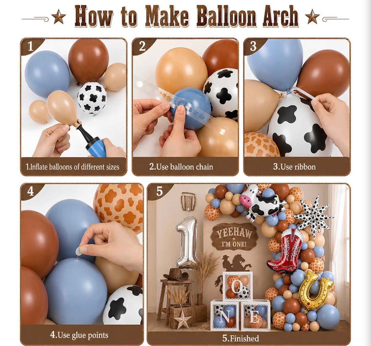 Cowboy 1st Birthday Balloon Garland Arch Kit with ONE Balloon Boxes