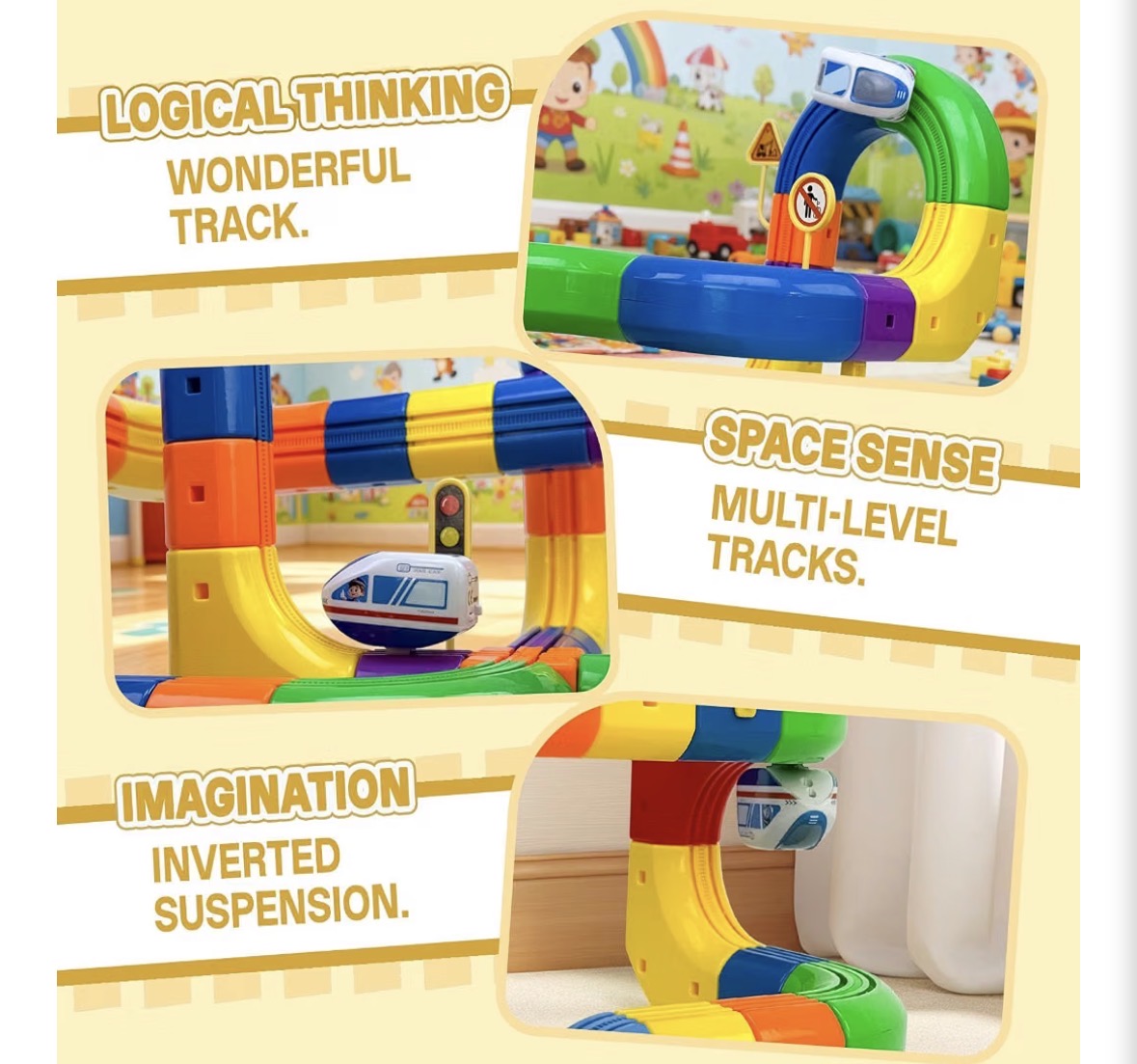 Magic 3D Track Car Train Set – 51-Piece Electric Train with USB Charging, Multi-Level Tracks, Inverted Suspension & Road Signs
