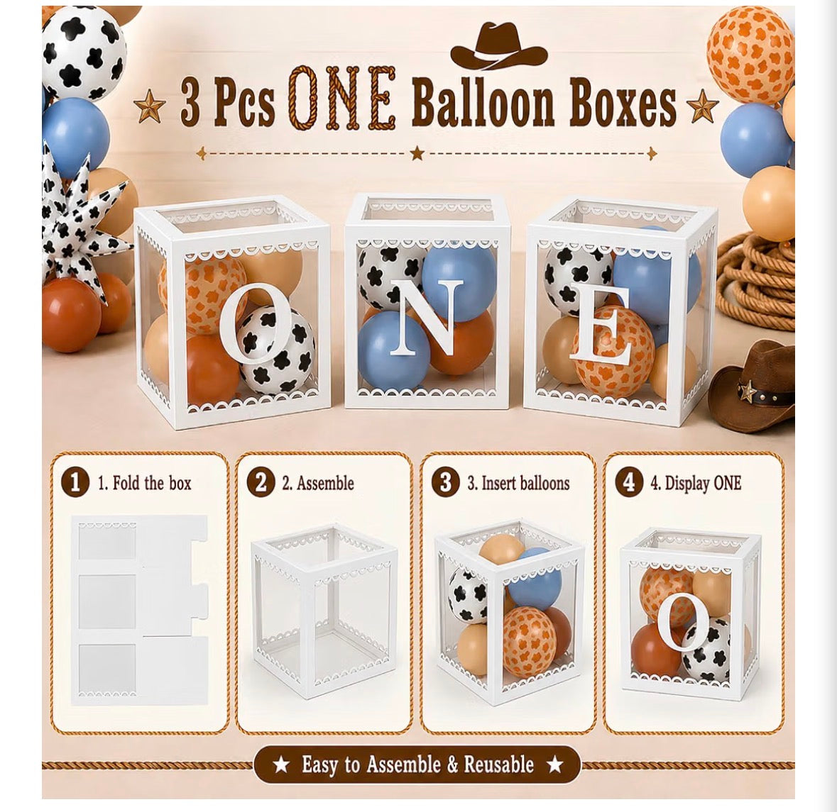 Cowboy 1st Birthday Balloon Garland Arch Kit with ONE Balloon Boxes